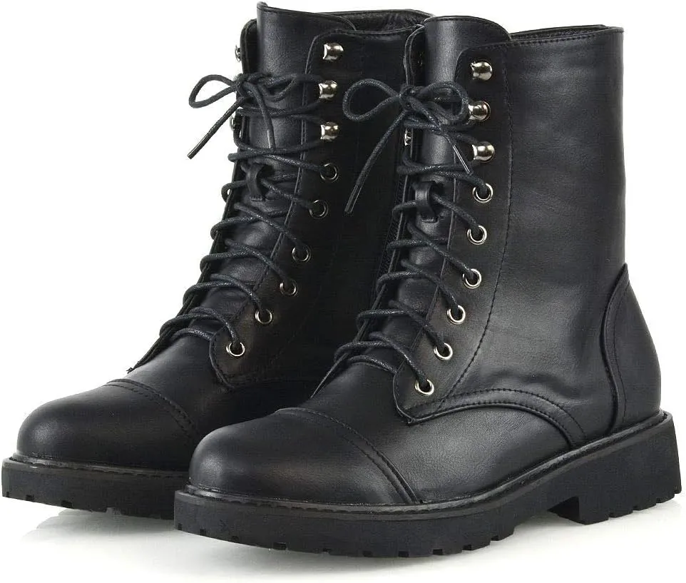 Womens Lace Up Ankle Boots Chunky Grip Sole Ladies Winter Retro Combat Goth Biker Militarty Army Shoes Booties