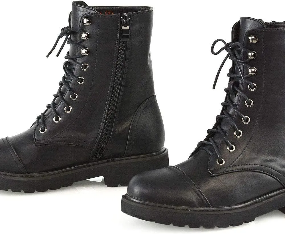 Womens Lace Up Ankle Boots Chunky Grip Sole Ladies Winter Retro Combat Goth Biker Militarty Army Shoes Booties