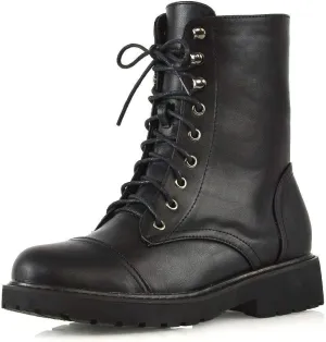 Womens Lace Up Ankle Boots Chunky Grip Sole Ladies Winter Retro Combat Goth Biker Militarty Army Shoes Booties