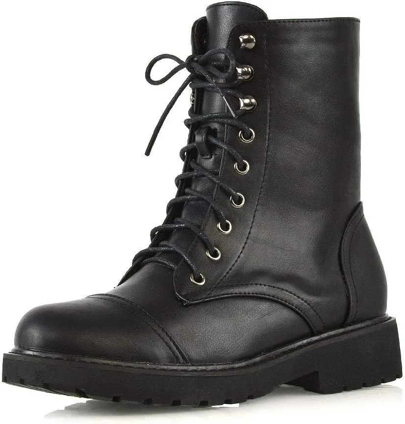 Womens Lace Up Ankle Boots Chunky Grip Sole Ladies Winter Retro Combat Goth Biker Militarty Army Shoes Booties