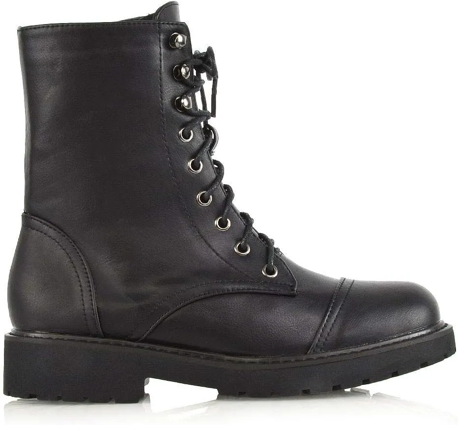 Womens Lace Up Ankle Boots Chunky Grip Sole Ladies Winter Retro Combat Goth Biker Militarty Army Shoes Booties
