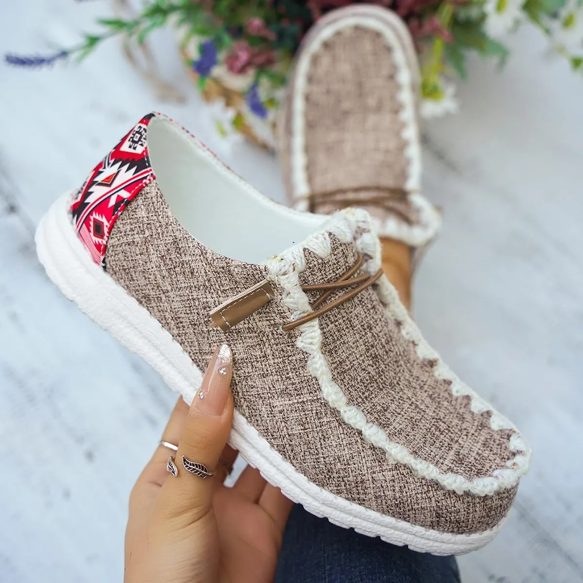 Womens Lace-Up Canvas Lightweight Boat Shoes Casual Comfortable Slip on Knit Loafers Outdoor Walking Low Top Wide Deck Shoes