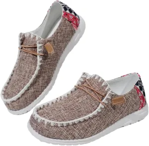 Womens Lace-Up Canvas Lightweight Knit Loafers Outdoor Walking Low Top Shoes Slip-On Casual Comfortable Penny Loafers, 7