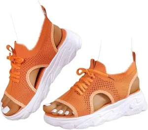 Women's Lace Up Muffin Sandals 2025 Summer Mesh Open Toe Platform Wedge Sandals Casual Thick Soled Beach Comfy Sports Sandals