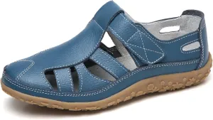 Women's Leather Cutout Hook and Loop Soft Sole Slip On Loafers with Arch Support,Comfortable Breathable Outdoor Walking Shoes Fashion Casual Shoes