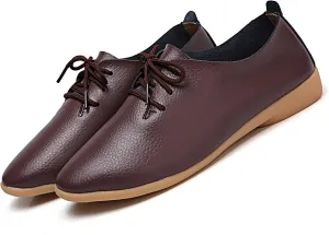 Women's Leather Lace Up Flats Pointed Loafers,Fashion Soft Bottom Low Lightweight Comfort Slip-On Business Formal Work Dress Walking Oxfords Sneakers