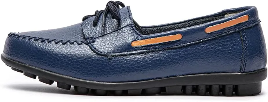 Women's Leather Loafers Driving Moccasins Casual Slip-On Boat Shoes Comfort Walking Flat Loafer for Women Wide Width