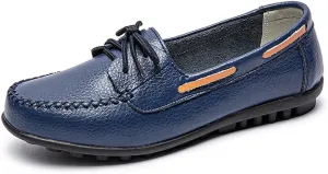 Women's Leather Loafers Driving Moccasins Casual Slip-On Boat Shoes Comfort Walking Flat Loafer for Women Wide Width
