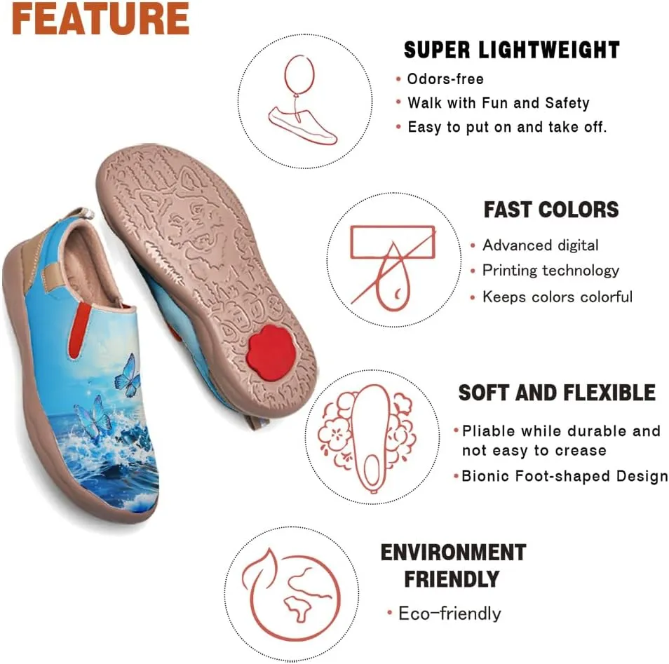 Women's Leather Shoes Slip On Flower Loafers Painted Travel Shoes Chinoiserie Art Fashion Sneaker
