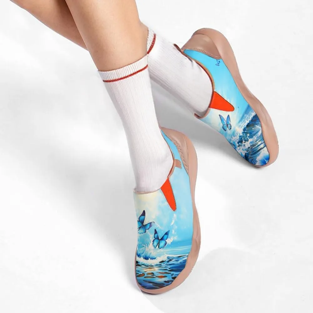 Women's Leather Shoes Slip On Flower Loafers Painted Travel Shoes Chinoiserie Art Fashion Sneaker