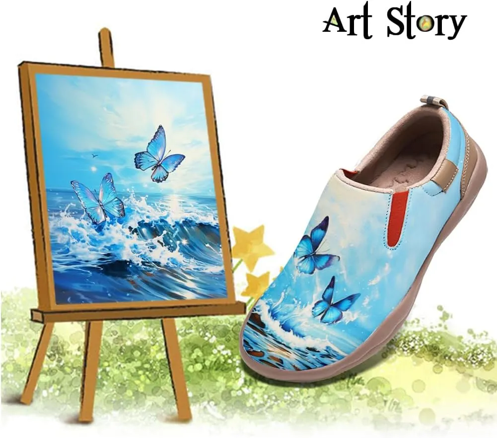 Women's Leather Shoes Slip On Flower Loafers Painted Travel Shoes Chinoiserie Art Fashion Sneaker