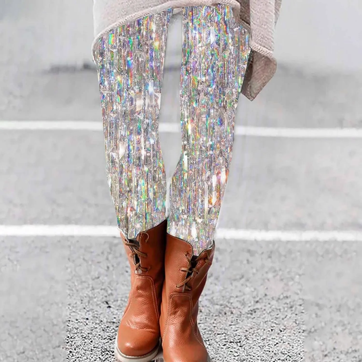 Womens Lightweight Sparkly Leggings Trendy High Waist Slim Glitter Yoga Pants Daily Sports Casual Tights Y2K Trousers