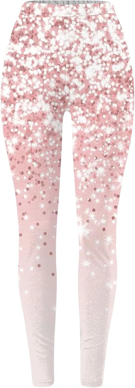 Womens Lightweight Sparkly Leggings Trendy High Waist Slim Glitter Yoga Pants Daily Sports Casual Tights Y2K Trousers