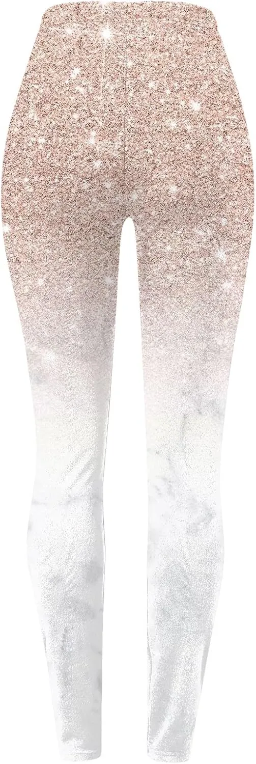 Womens Lightweight Sparkly Leggings Trendy High Waist Slim Glitter Yoga Pants Daily Sports Casual Tights Y2K Trousers