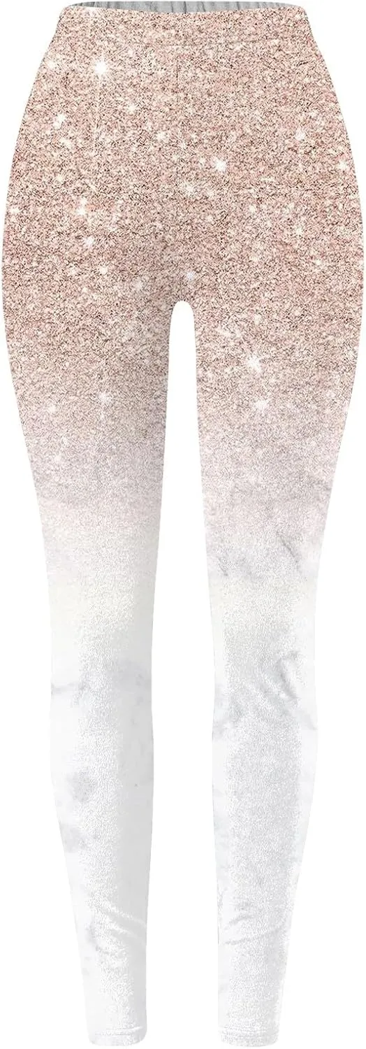 Womens Lightweight Sparkly Leggings Trendy High Waist Slim Glitter Yoga Pants Daily Sports Casual Tights Y2K Trousers