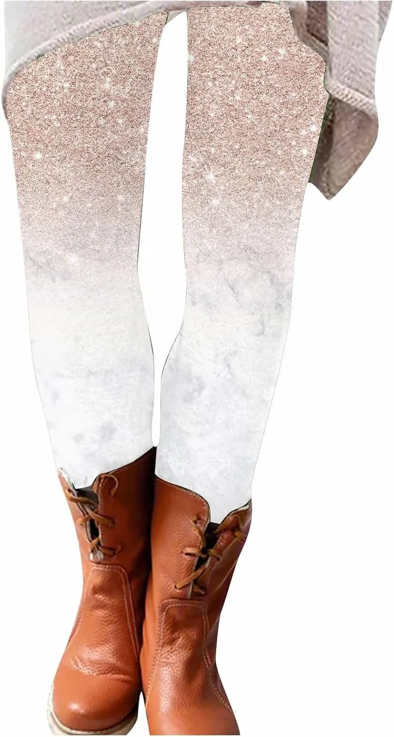 Womens Lightweight Sparkly Leggings Trendy High Waist Slim Glitter Yoga Pants Daily Sports Casual Tights Y2K Trousers