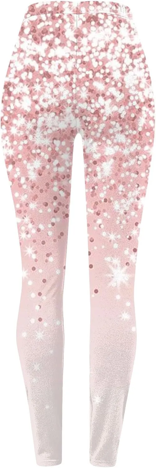 Womens Lightweight Sparkly Leggings Trendy High Waist Slim Glitter Yoga Pants Daily Sports Casual Tights Y2K Trousers