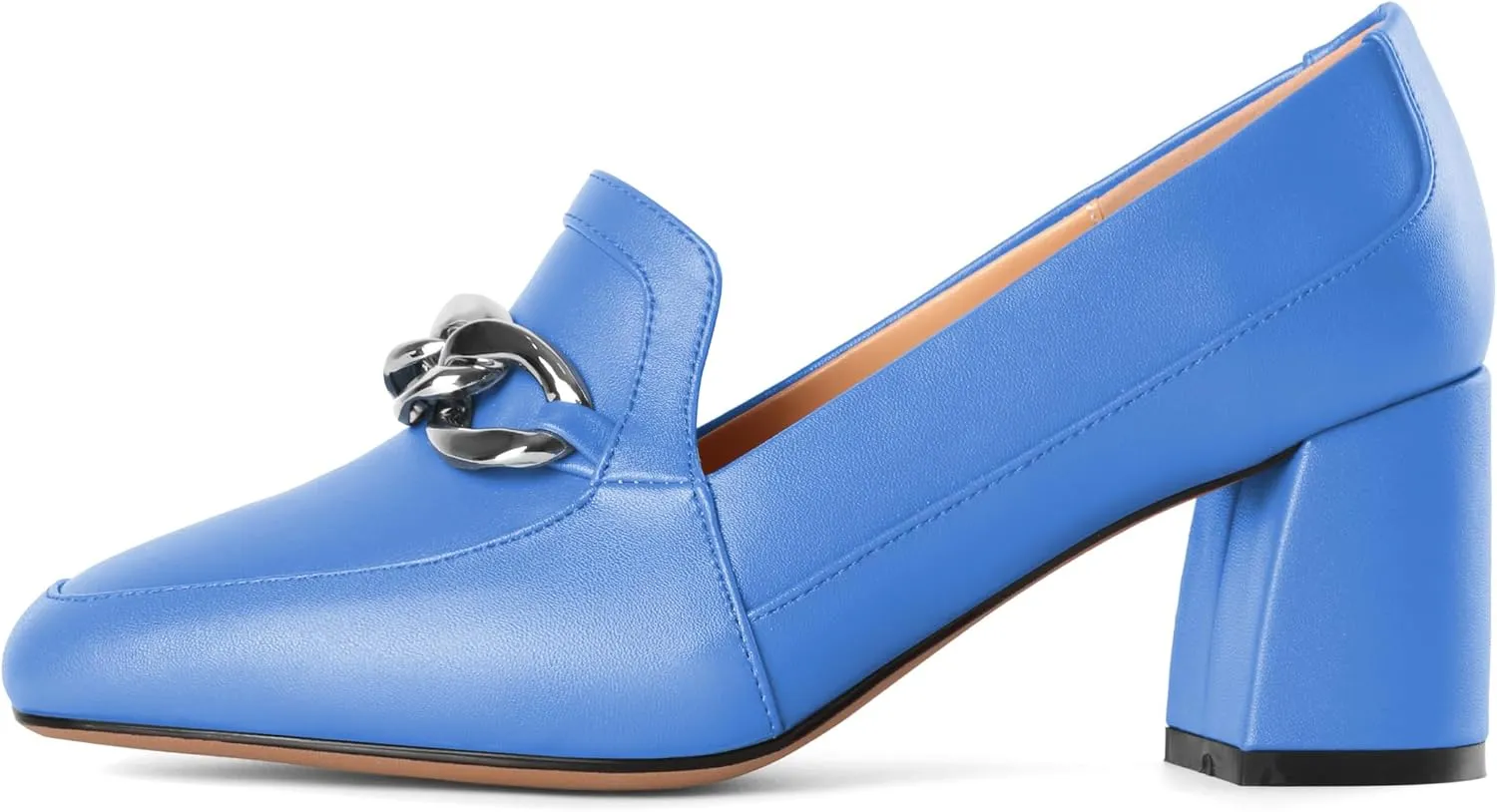 Women's Low Heel Pumps Loafers with Metal Buckle Square Toe Pumps Chunky Heeled Pump Stylish Comfortable 2.5 Inch Loafers Heels