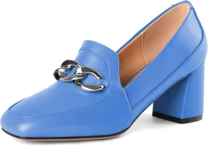 Women's Low Heel Pumps Loafers with Metal Buckle Square Toe Pumps Chunky Heeled Pump Stylish Comfortable 2.5 Inch Loafers Heels