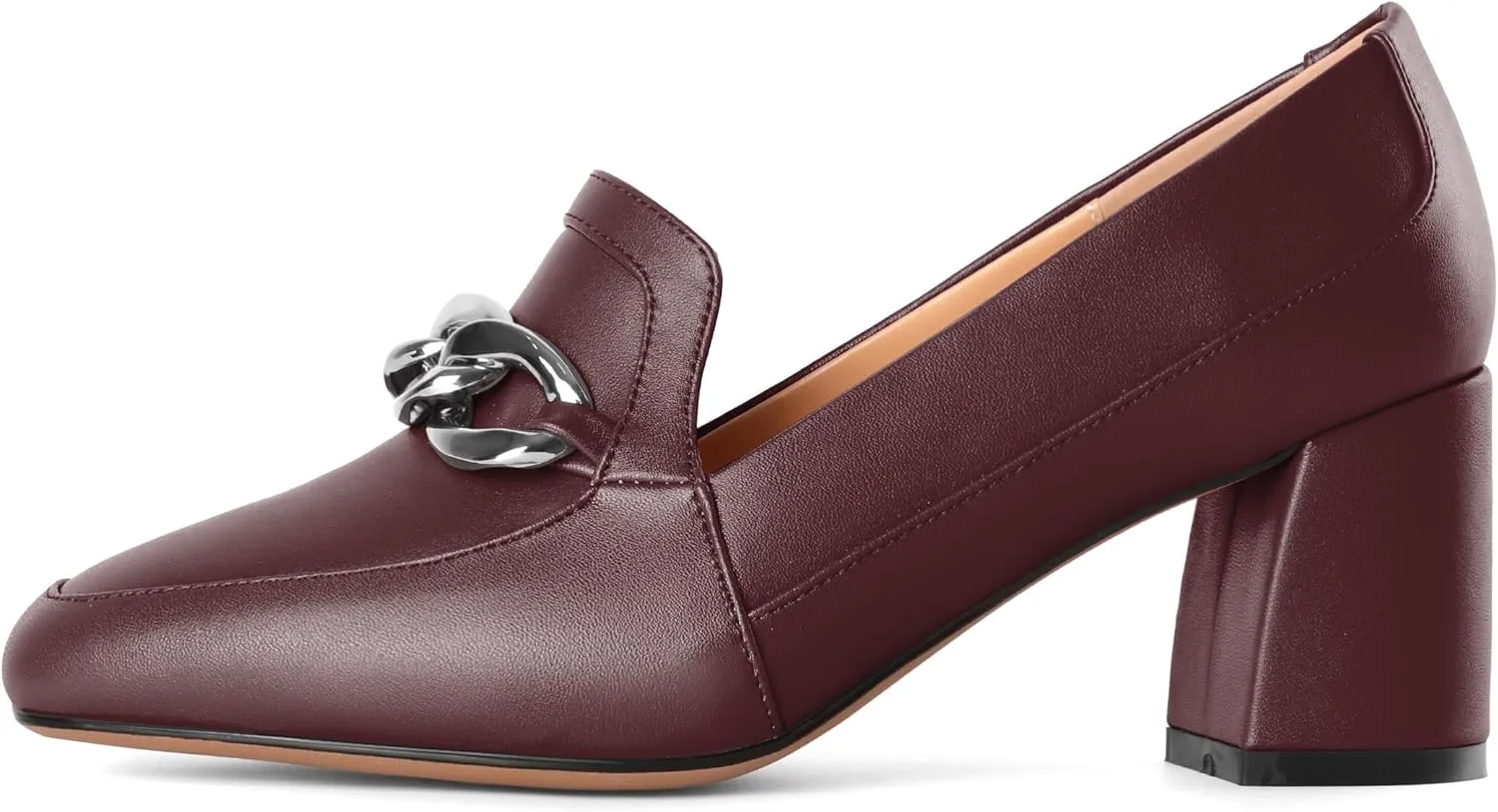 Women's Low Heel Pumps Loafers with Metal Buckle Square Toe Pumps Chunky Heeled Pump Stylish Comfortable 2.5 Inch Loafers Heels