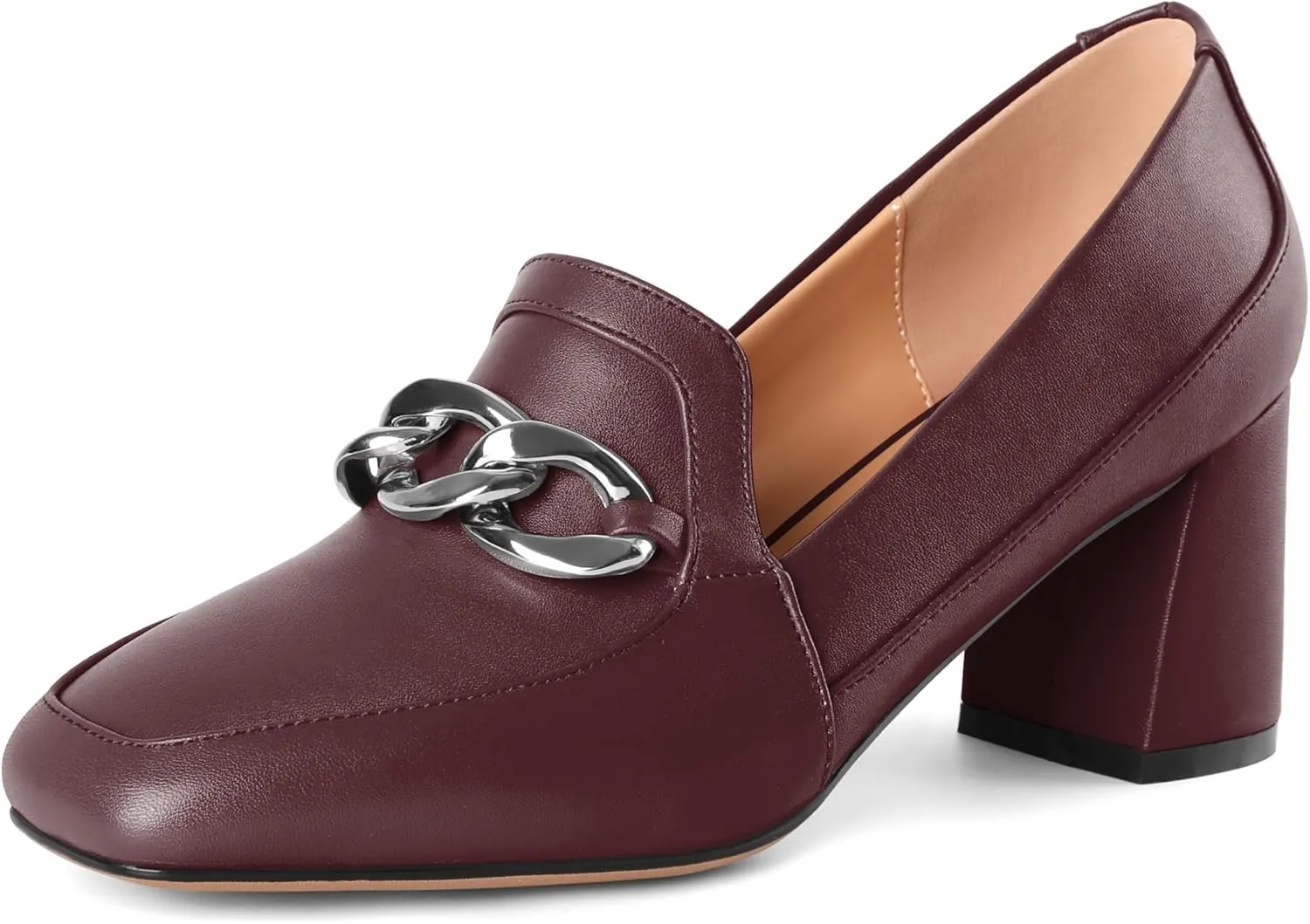 Women's Low Heel Pumps Loafers with Metal Buckle Square Toe Pumps Chunky Heeled Pump Stylish Comfortable 2.5 Inch Loafers Heels