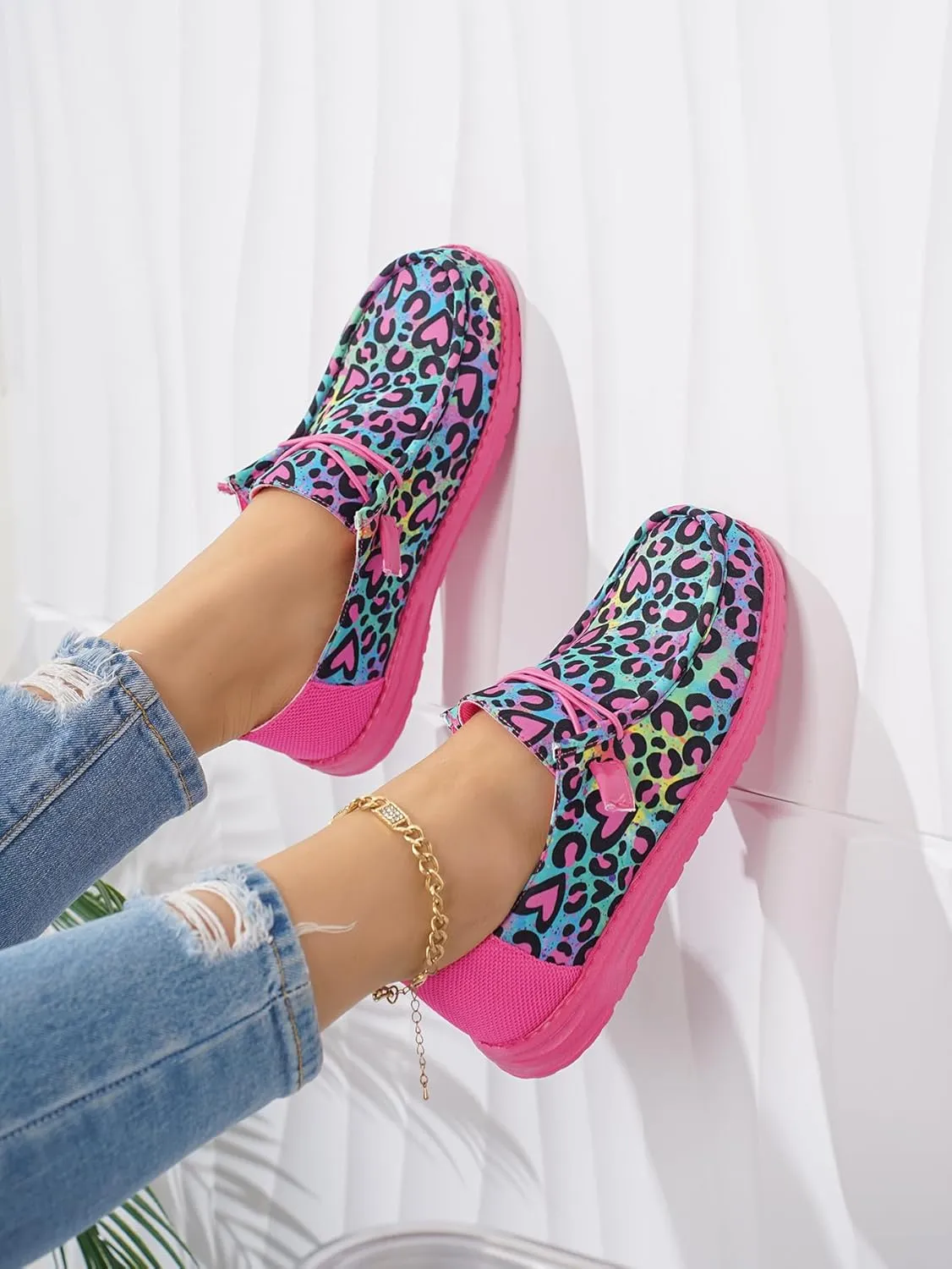 Women's Milky Cow Print Slip-On Loafers - Lightweight Comfortable Casual Shoes with Elastic Laces, Foam Outsole, Orthotic Walking Shoes for Daily Wear, US 6-10