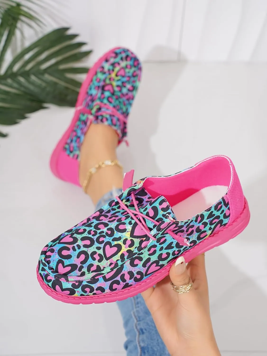 Women's Milky Cow Print Slip-On Loafers - Lightweight Comfortable Casual Shoes with Elastic Laces, Foam Outsole, Orthotic Walking Shoes for Daily Wear, US 6-10