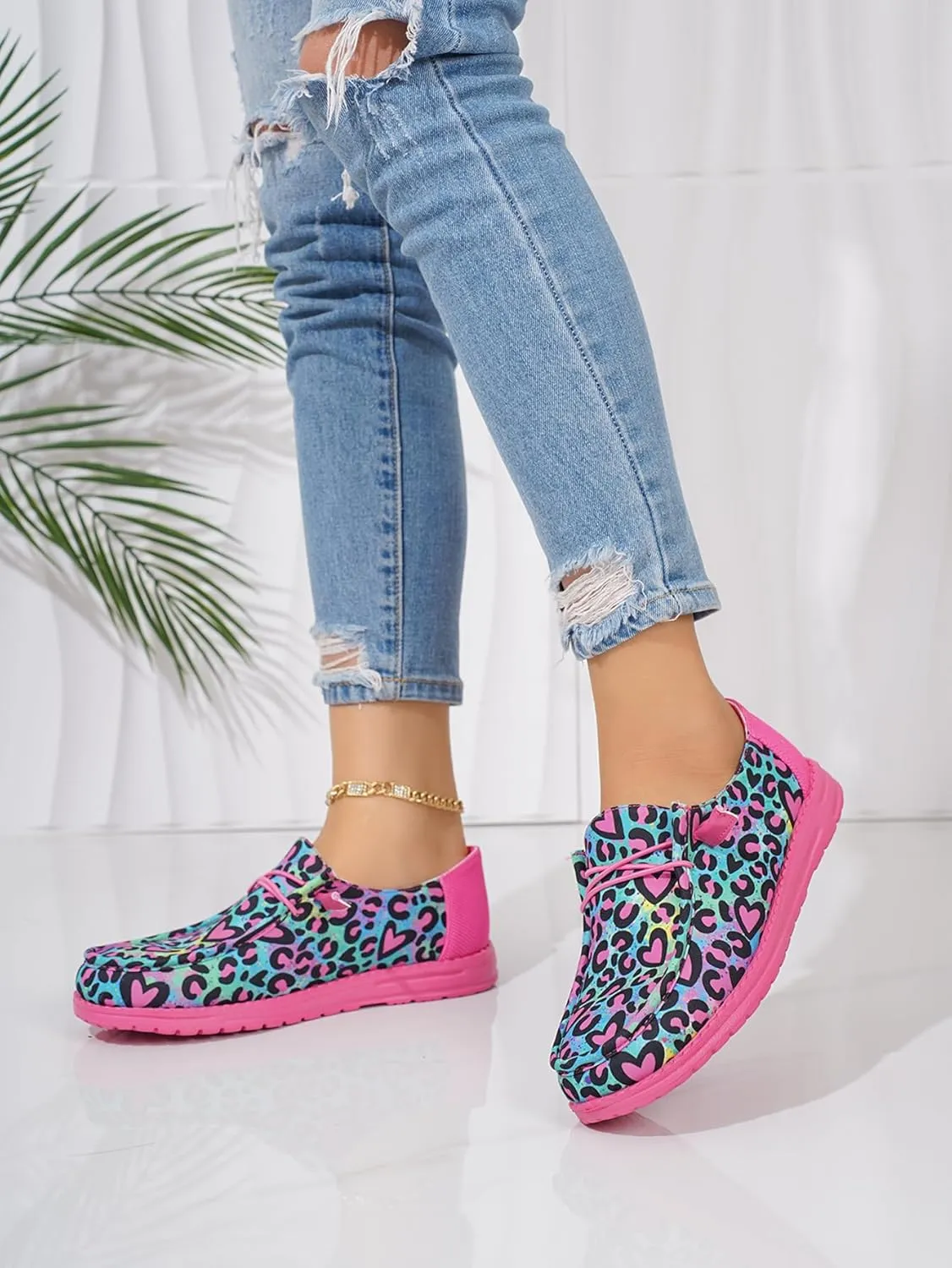 Women's Milky Cow Print Slip-On Loafers - Lightweight Comfortable Casual Shoes with Elastic Laces, Foam Outsole, Orthotic Walking Shoes for Daily Wear, US 6-10