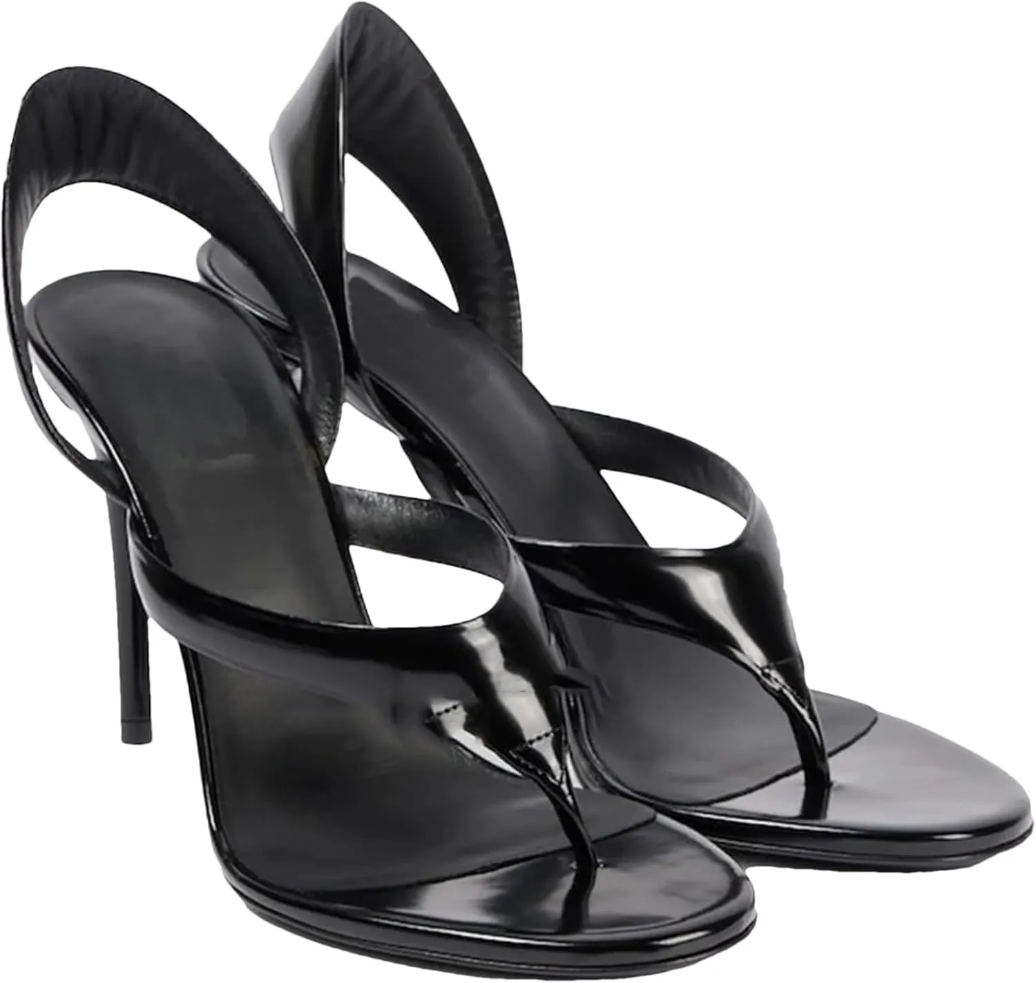 Women's Mirrored Leather Sandals, Gold Red Patent Round Toe Runway Heels