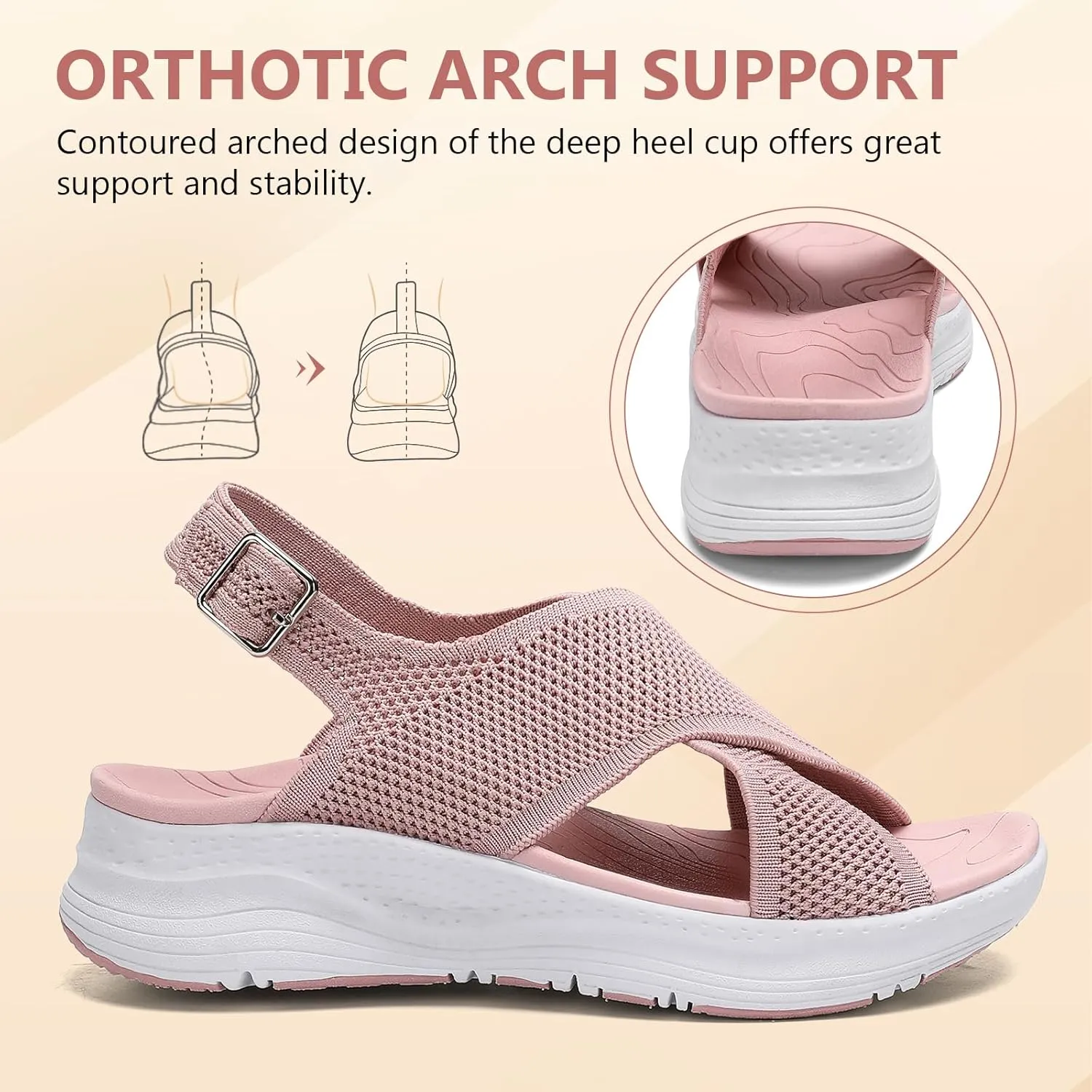 Womens Orthopedic Sandals Ladies Recovery Sport Outdoor Adjustable Strap Sandals with Comfortable Plantar Fasciitis Arch Support
