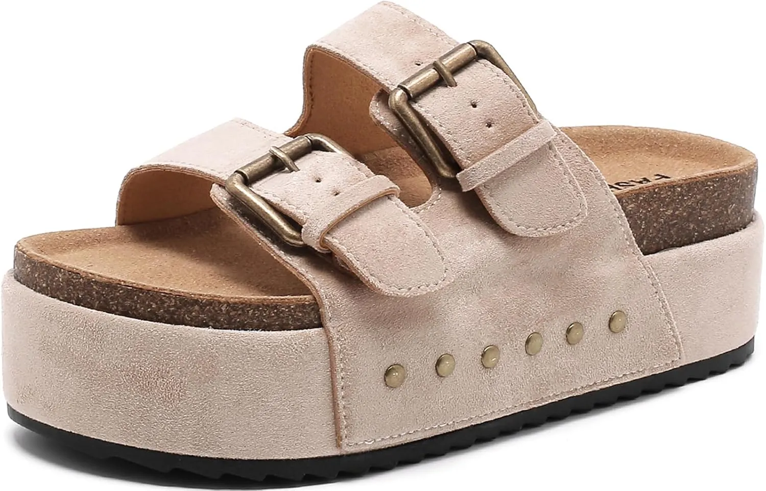 Women's Platform Clogs Sandals Cork Footbed with Comfort Double Buckles, Summer Platform Slides Mules, Summer Beach Comfort Wide Widths Availab