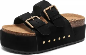 Women's Platform Clogs Sandals Cork Footbed with Comfort Double Buckles, Summer Platform Slides Mules, Summer Beach Comfort Wide Widths Availab