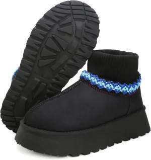 Women's Platform Fuzzy Slippers, Warm Winter Snow Mini Boots with Memory Foam, Fur Fleece Lined House Shoes Indoor and Outdoor