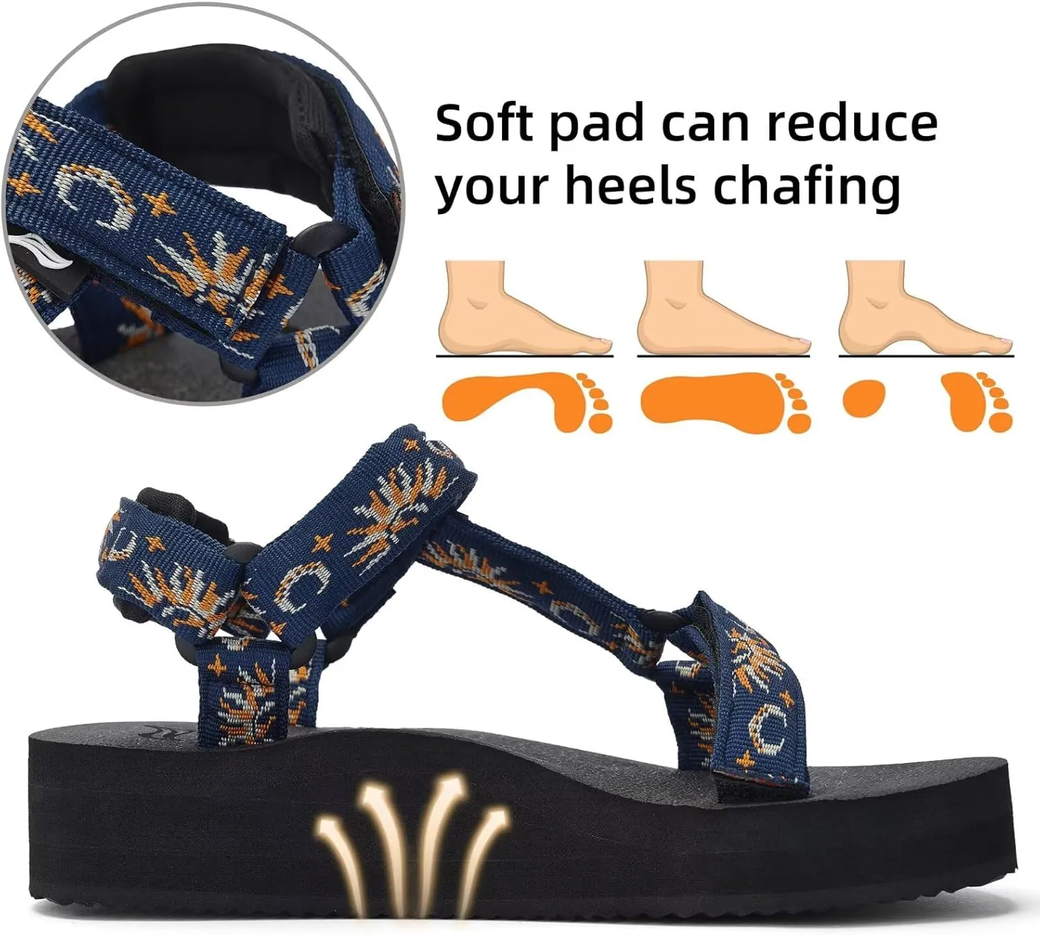 Women's Platform Sandals Casual Adjustable Shoes with Arch Support Yoga Mat Insole Light Weight Flatform Sandals