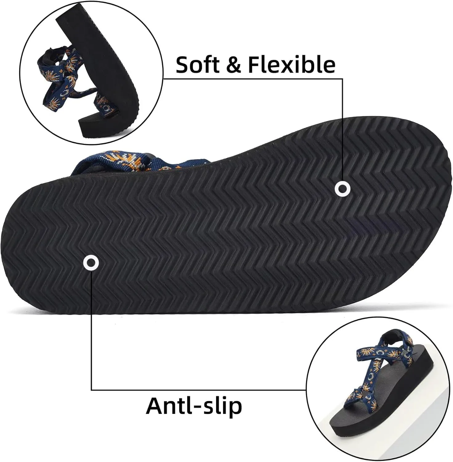 Women's Platform Sandals Casual Adjustable Shoes with Arch Support Yoga Mat Insole Light Weight Flatform Sandals
