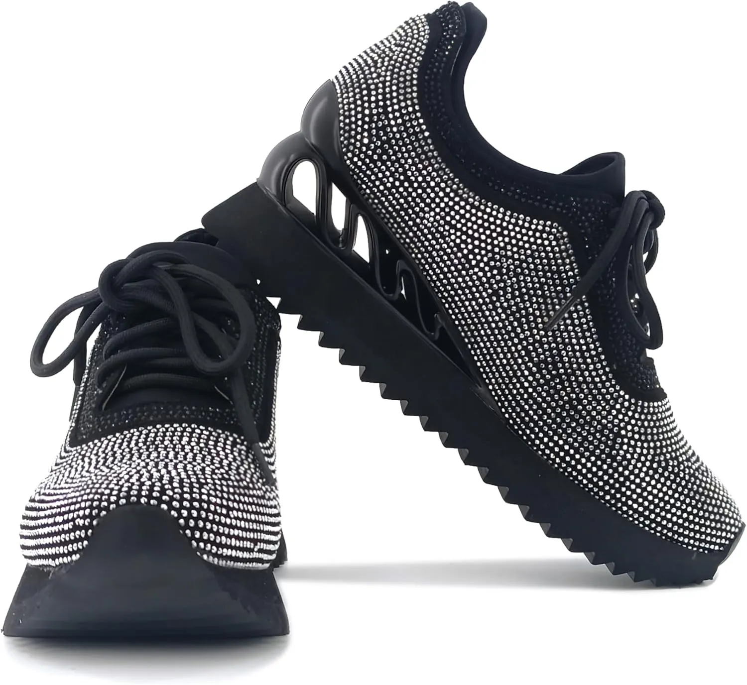 Women's Platform Sneakers Fashion Rhinestone Sneakers Shoes Low Top Walking Shoes Lace Up