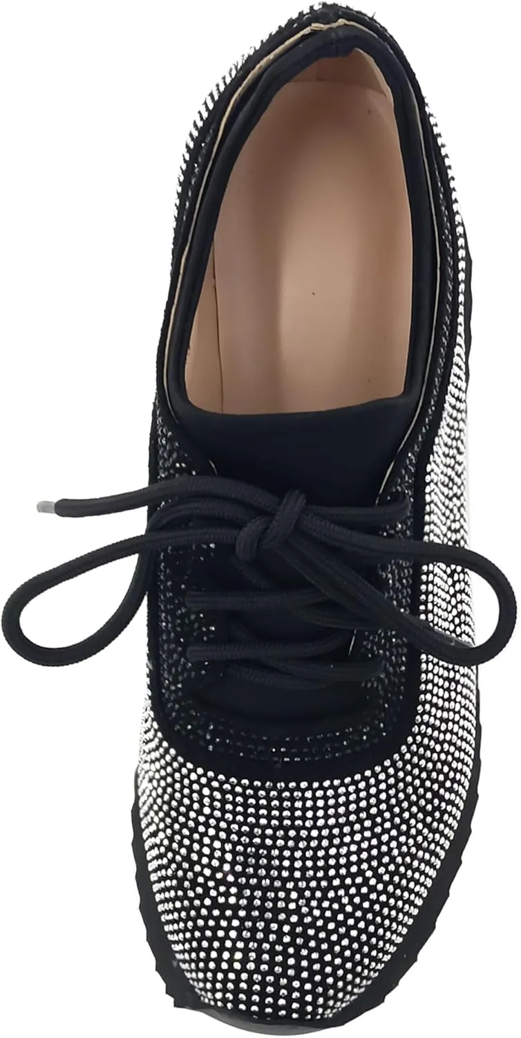 Women's Platform Sneakers Fashion Rhinestone Sneakers Shoes Low Top Walking Shoes Lace Up