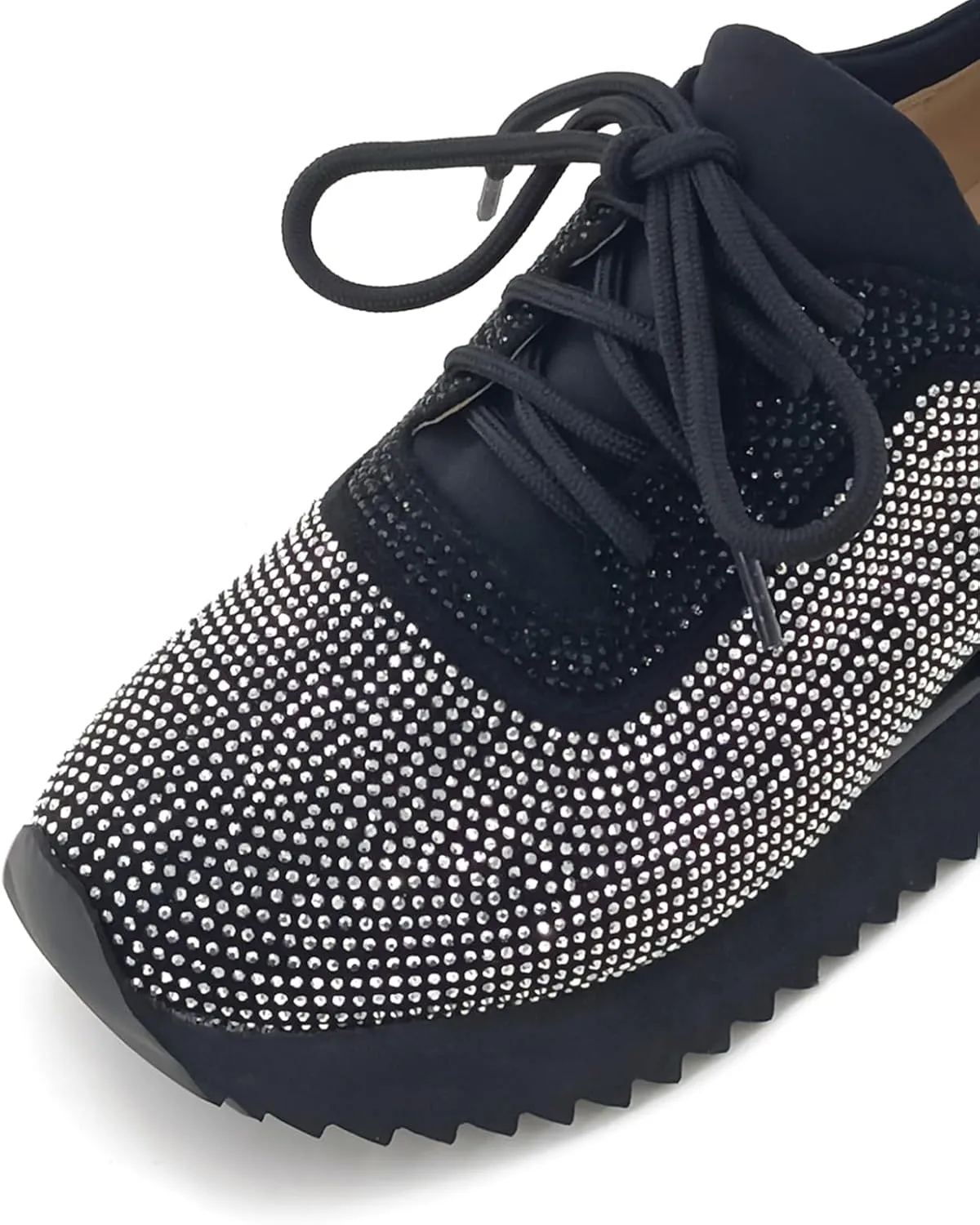 Women's Platform Sneakers Fashion Rhinestone Sneakers Shoes Low Top Walking Shoes Lace Up