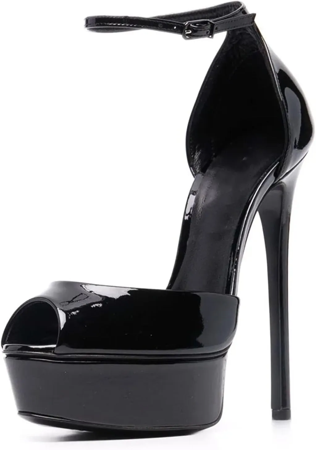 Women's Platform Stiletto Sandals, Black Open Toe Ankle Strap Party Dress Heels