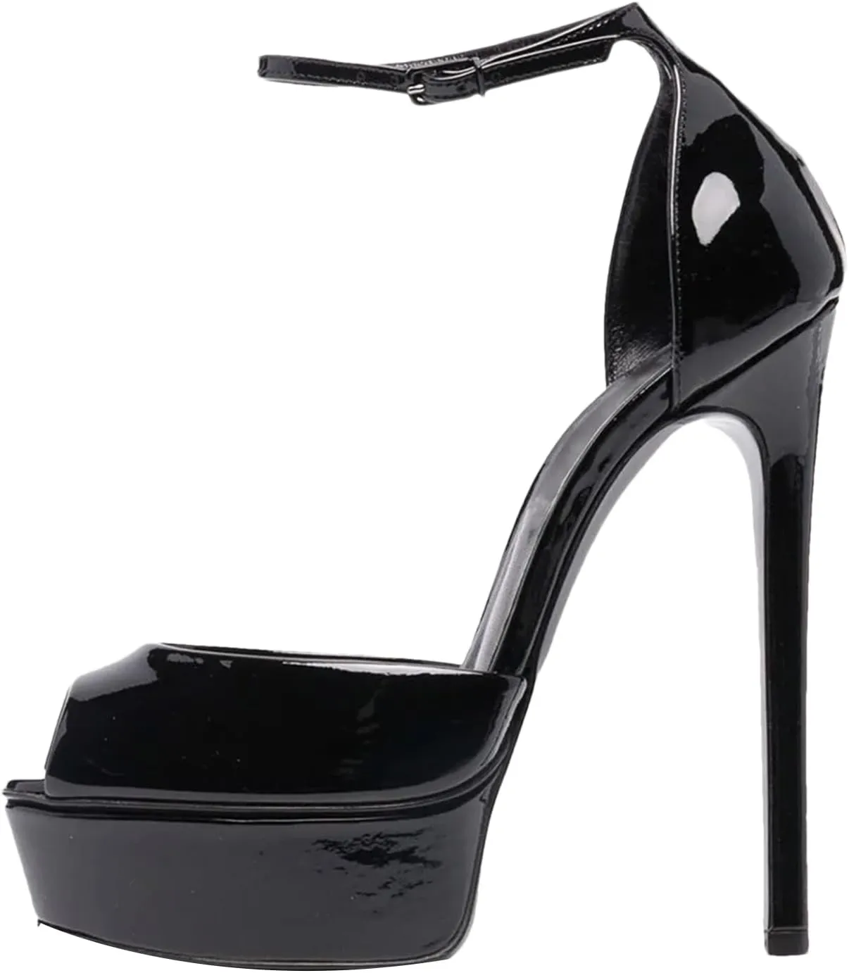 Women's Platform Stiletto Sandals, Black Open Toe Ankle Strap Party Dress Heels