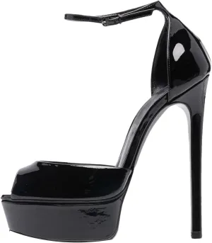Women's Platform Stiletto Sandals, Black Open Toe Ankle Strap Party Dress Heels