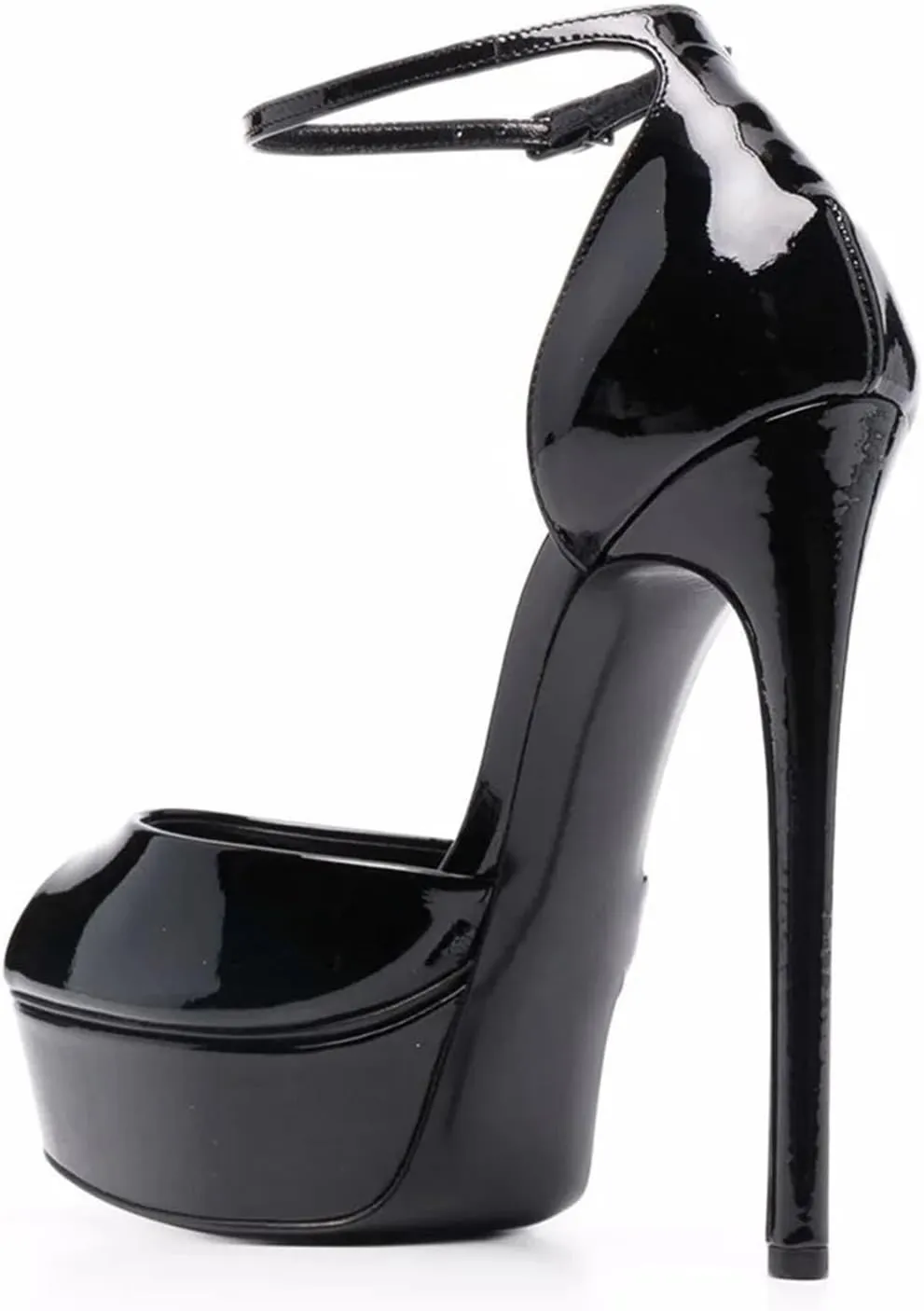 Women's Platform Stiletto Sandals, Black Open Toe Ankle Strap Party Dress Heels