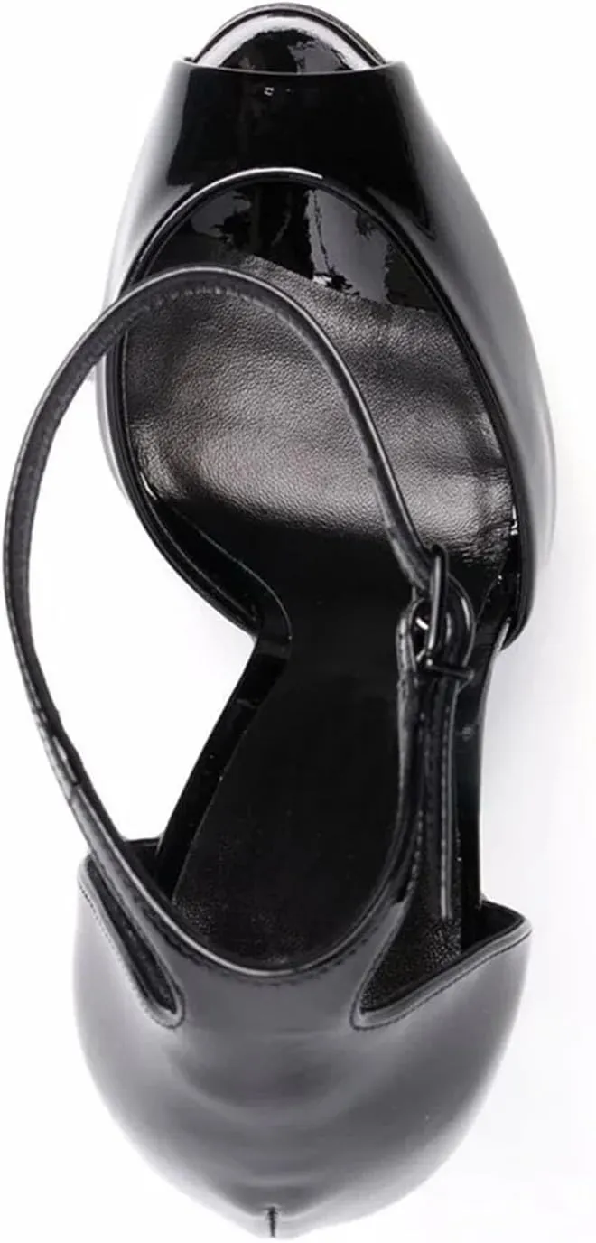 Women's Platform Stiletto Sandals, Black Open Toe Ankle Strap Party Dress Heels