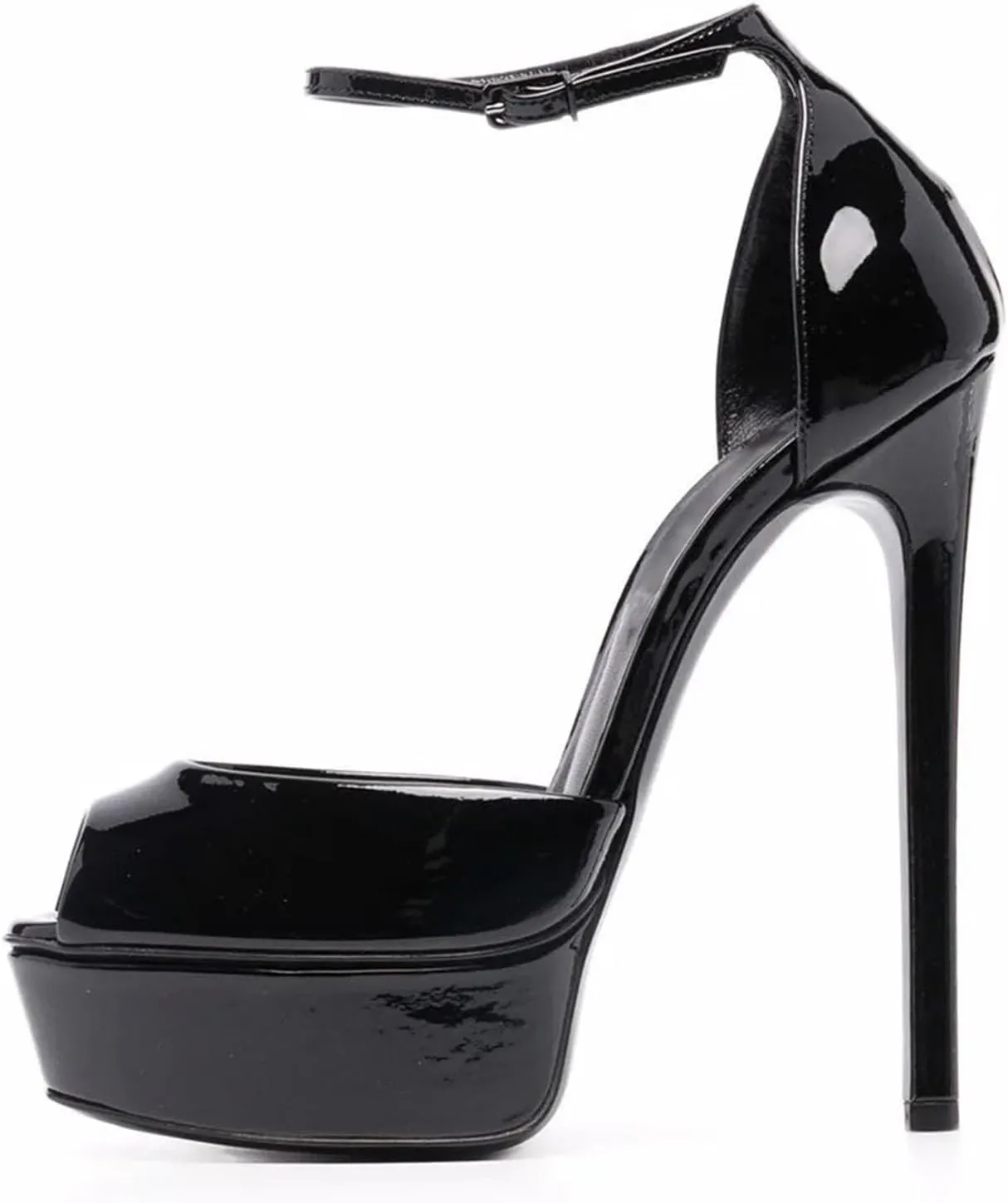 Women's Platform Stiletto Sandals, Black Open Toe Ankle Strap Party Dress Heels