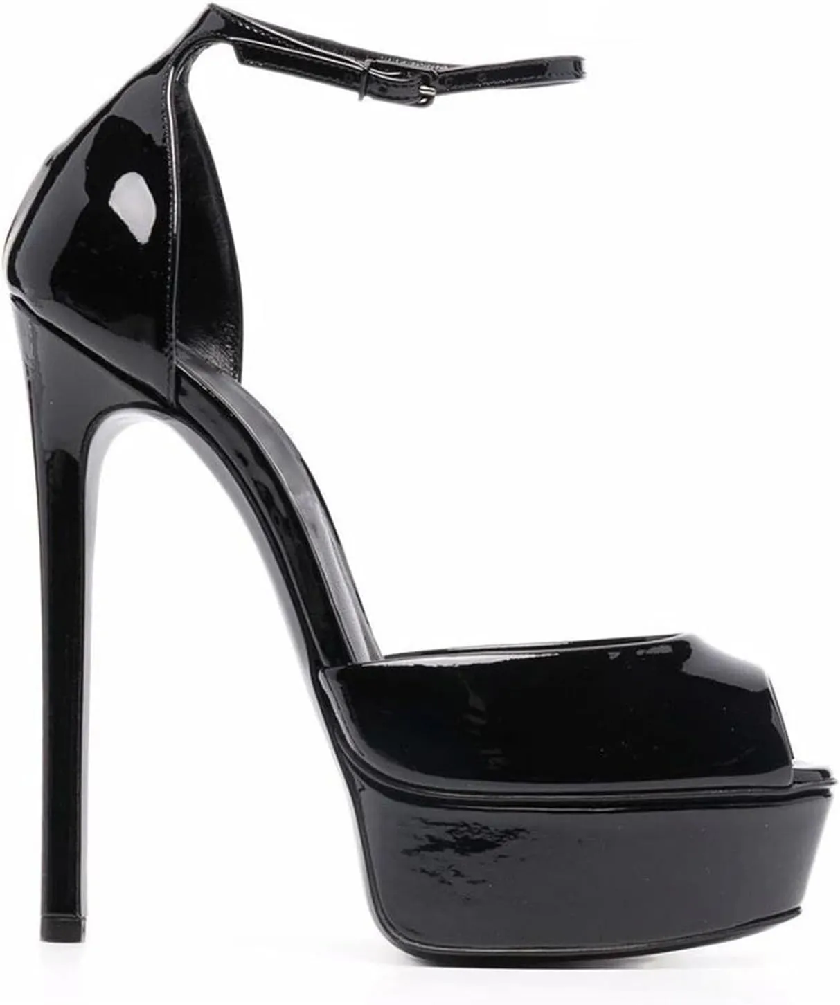 Women's Platform Stiletto Sandals, Black Open Toe Ankle Strap Party Dress Heels