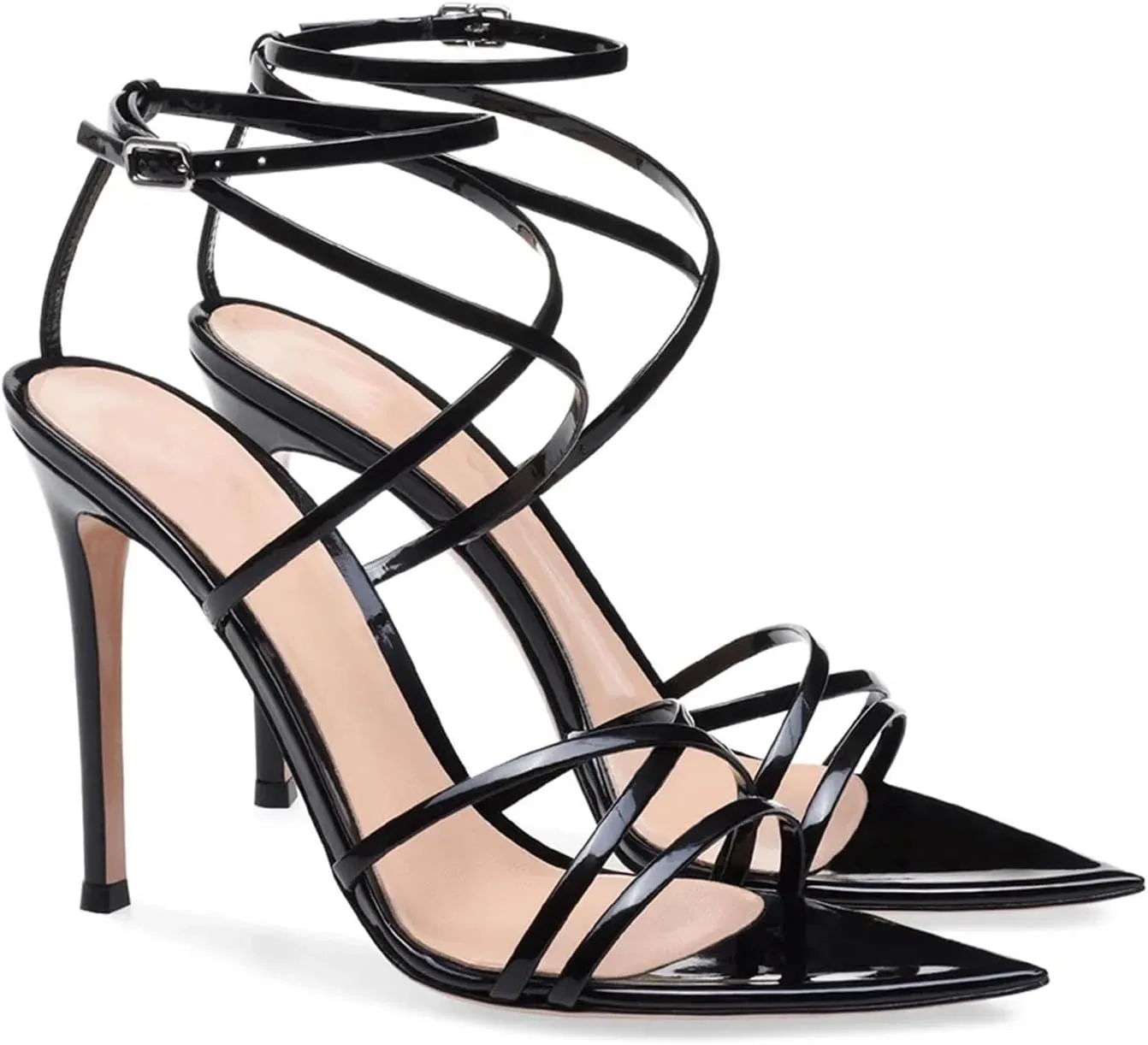Women's Pointed Sole Stiletto Sandals, Ankle Strap Wedding Party Heels