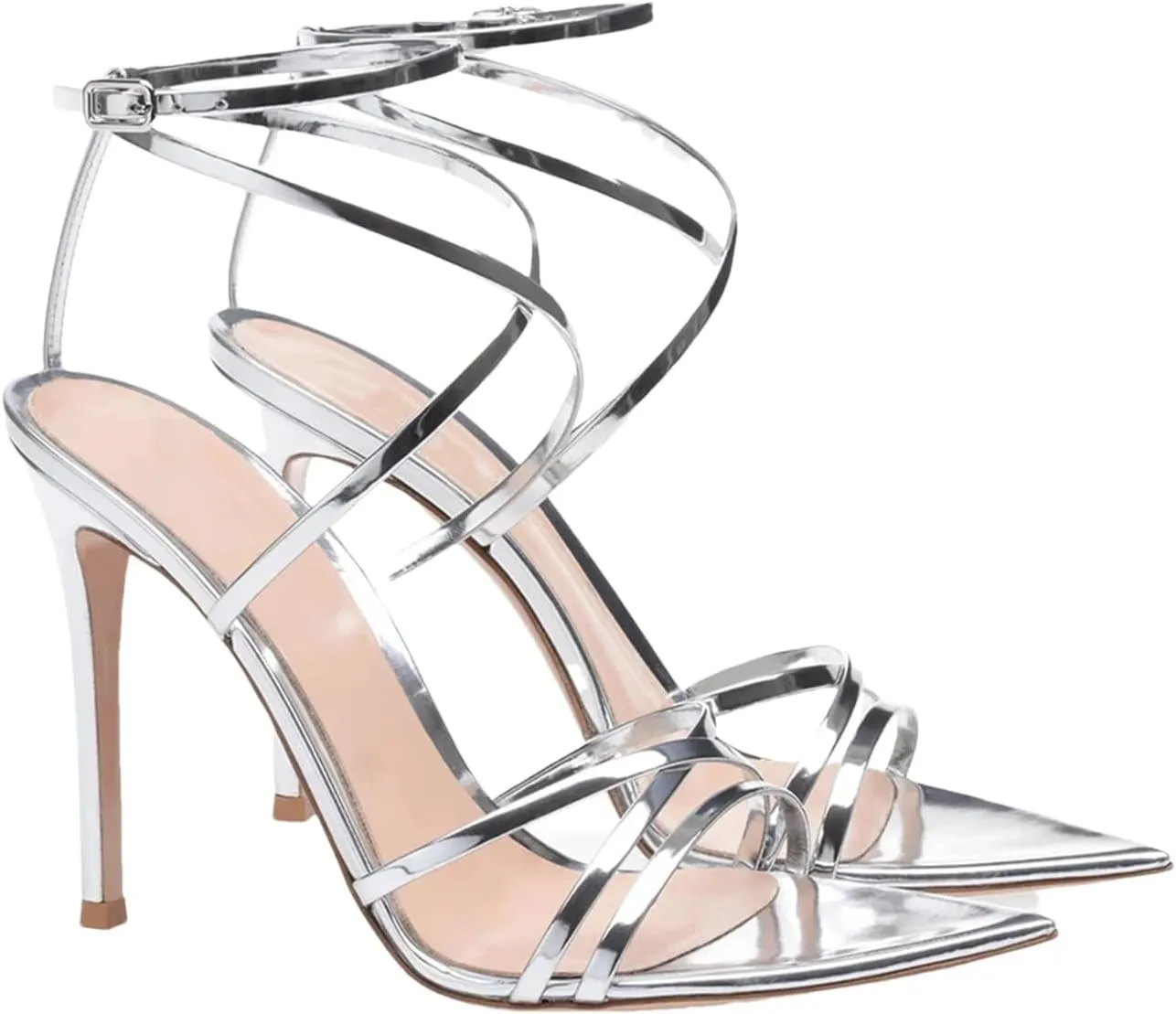 Women's Pointed Sole Stiletto Sandals, Ankle Strap Wedding Party Heels