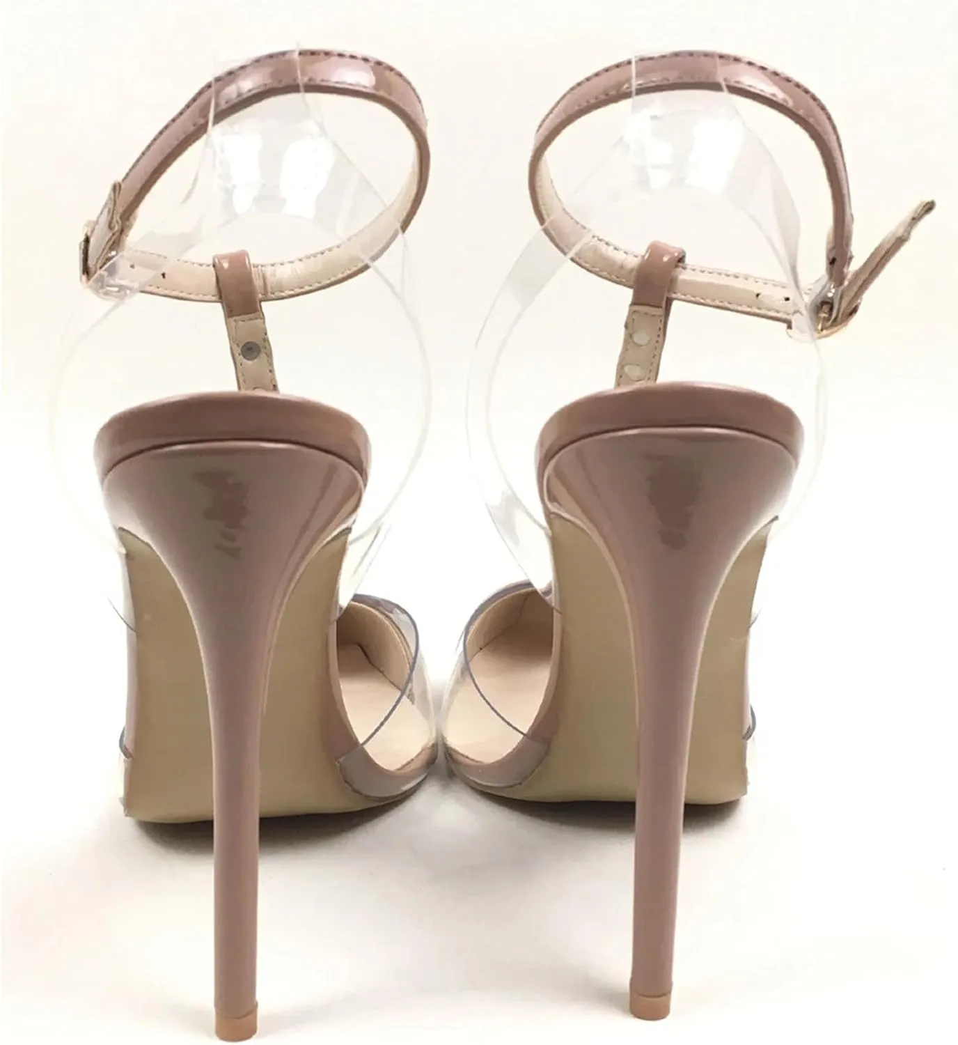 Women's PVC Patchwork Sandals, Pointed Toe T-Strap Party Heels