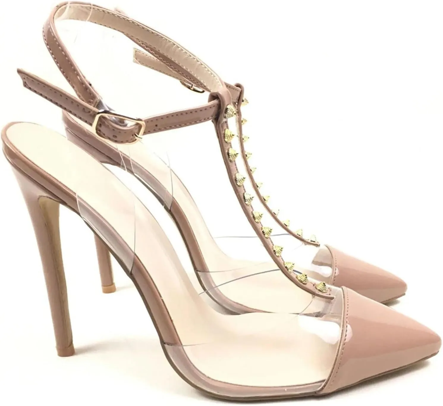 Women's PVC Patchwork Sandals, Pointed Toe T-Strap Party Heels