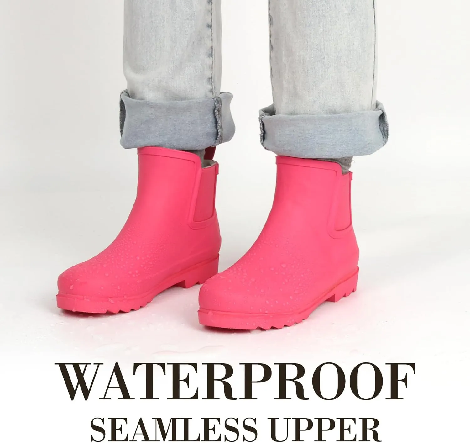 Women's Rain Boots with Plush Lining Chelsea Boots Women Snow Boots for Women Lightweight Rubber Boots Ankle Rain Boots Non-slip Waterproof Outdoor Work Shoes, Winter, Fishing, Gardening